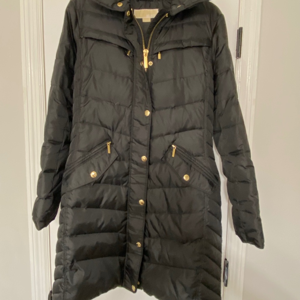 Micheal Kors, MK, down feather, knee length , black winter coat
